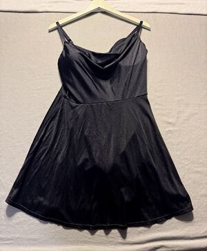 Popilush Black Satin Shapewear Mini Dress XL Built-In Sculpting Cowl Neck